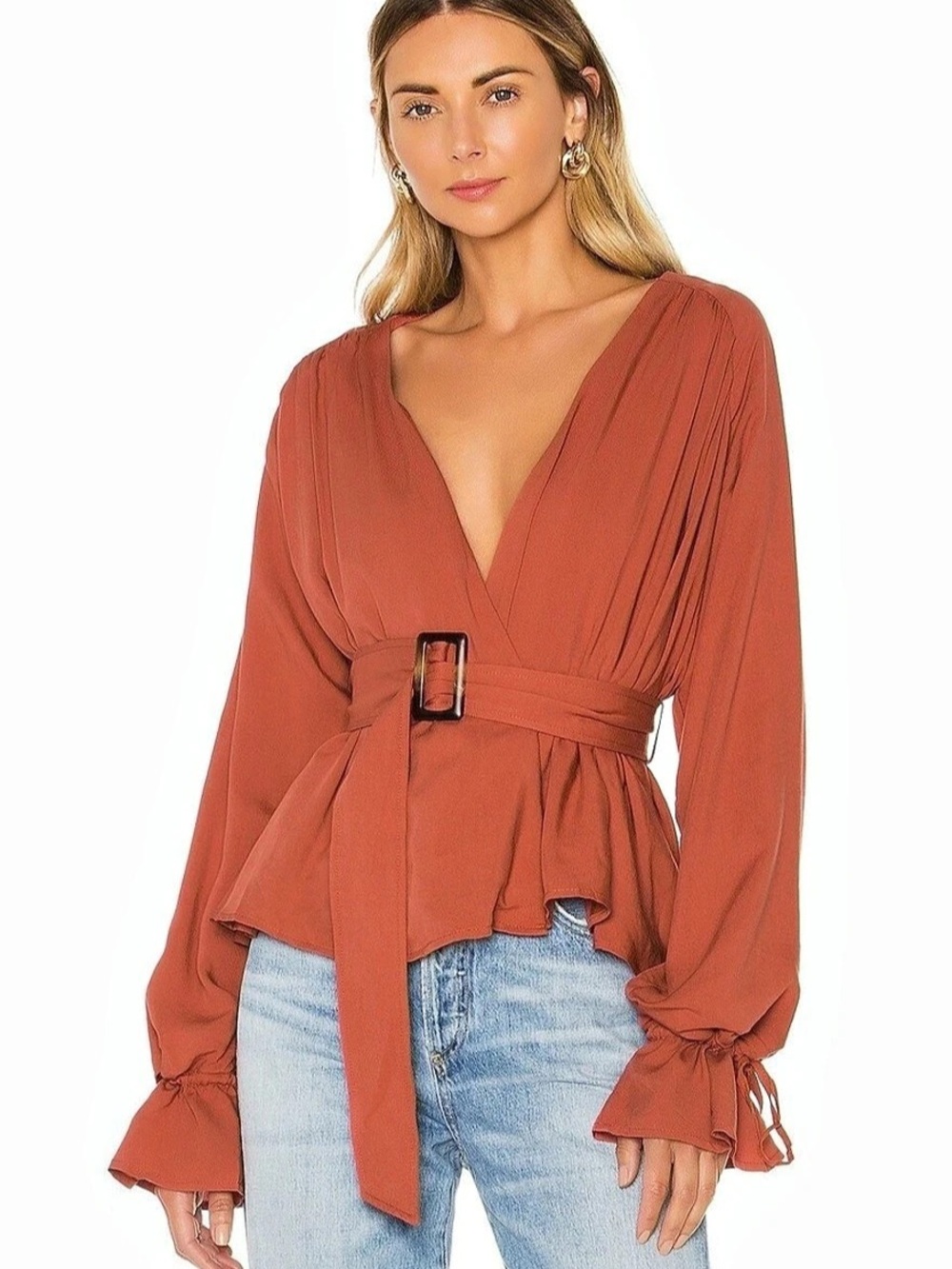 L’Academie Revolve Desi Rust Belted Wrap Jacket S
